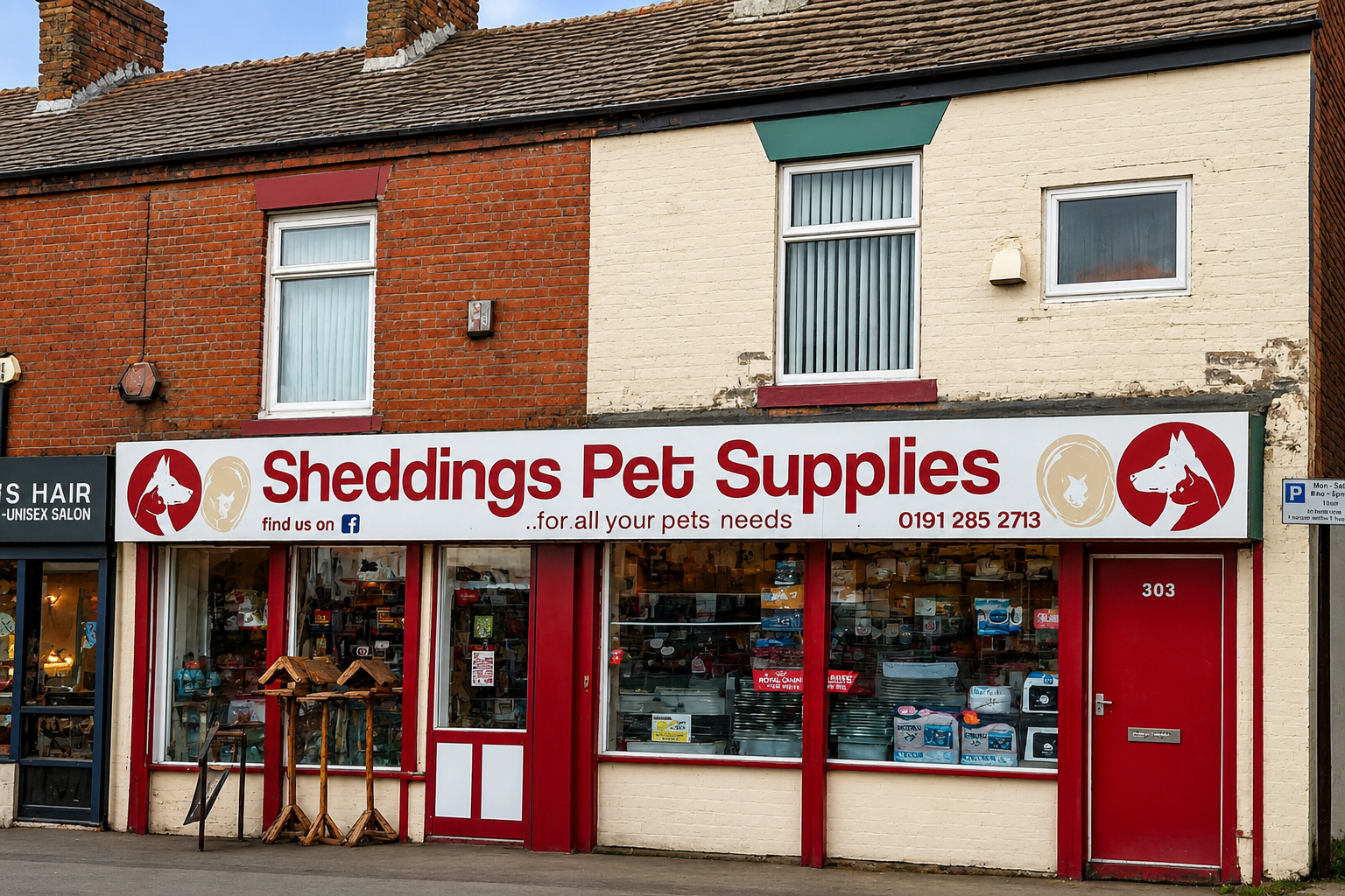 Sheddings Pets store front in Oldham